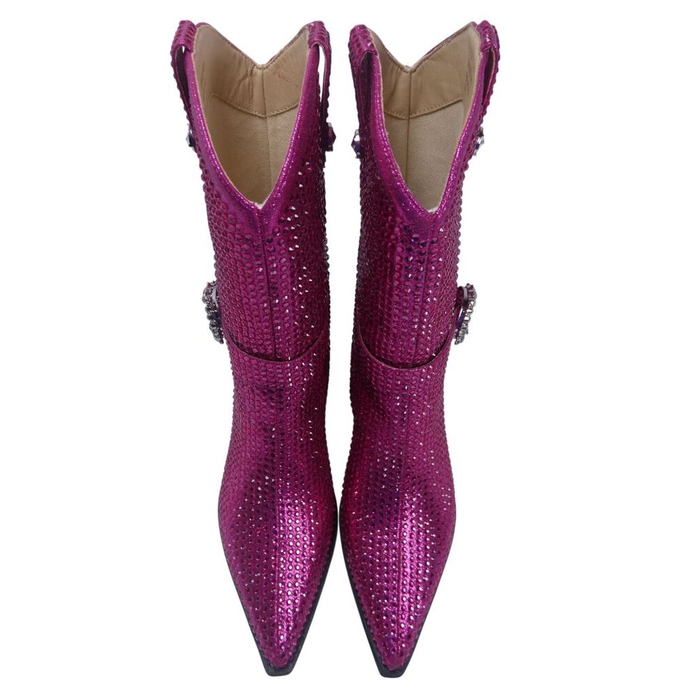 Mi.iM Women's Fuchsia Rhinestone-Studded with straps Cowboy Boots Size 7.5 - 8 - Picture 1 of 14